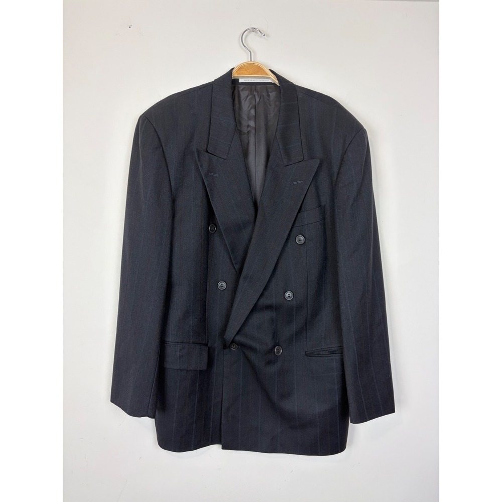 HUGO BOSS MENS 100% WOOL AL CAPONE DOUBLE-BREASTED GRAY SUIT JACKET SZ 42R
